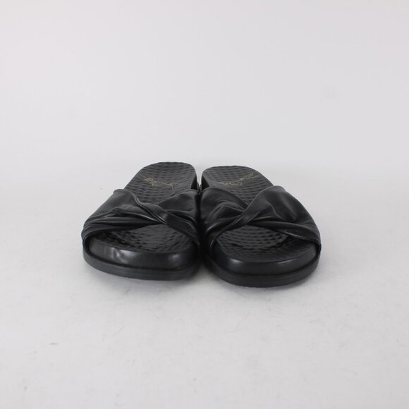 Joan Oloff Sandal Sz 9 M Black Slip On Leather Rubber Sandals - Picture 4 of 13